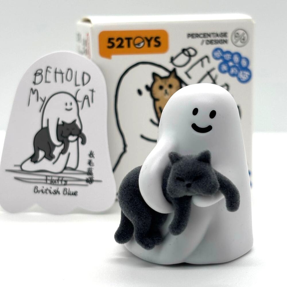 52Toys Behold My Cat Mini Figure, Ghost & Fluffy British Blue Cat, NEW